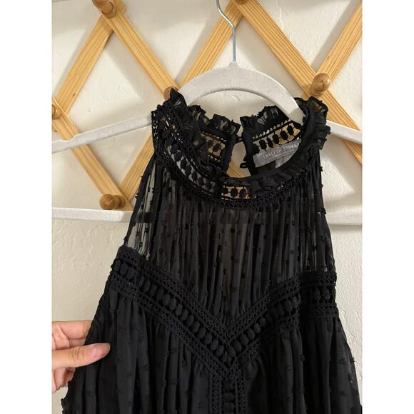 Twelfth Street by Cynthia Vincent Mini Dress 12 Black Eyelet Halter Neck Ruffles - Picture 4 of 15